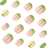 Fresh French Green 3D Gold Mirror Pink Short Square press-on nails