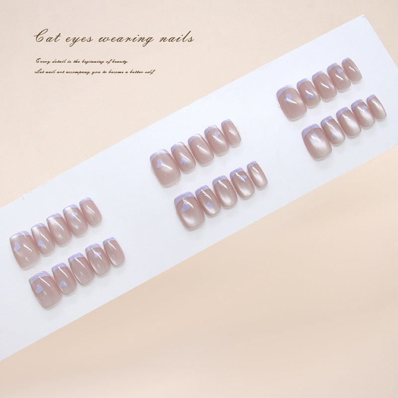 Nail Tips prefabricated nail milk taro French love cat eye temperament gentle girl removable nail art|365nails