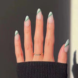 Unhas postiças francesas chanfradas com amêndoa, verde camaleão, manicure curta, peça de unha repetível, atacado de fábrica|365nails