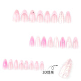 Unhas postiças removíveis com efeito de ondulação de água francesa 3D, curtas, com película de amêndoa, mais vendidas na Europa e América|365nails