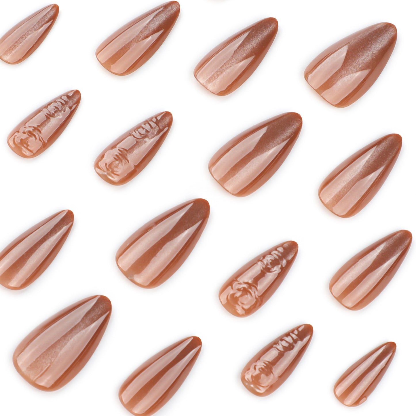 Autumn 3D Stereo Rose Brown Cat Eye Flash Short Almond press-on nails