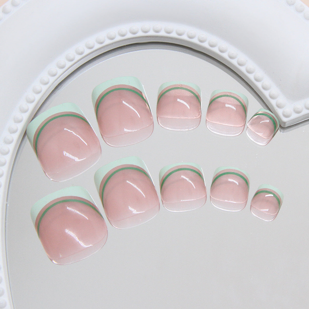 Simple and light lines French matcha green fashion simple removable toenails 24 pieces|365nails