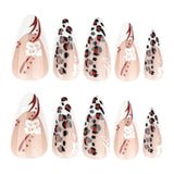 Leopard print short almond French white flower press-on nails