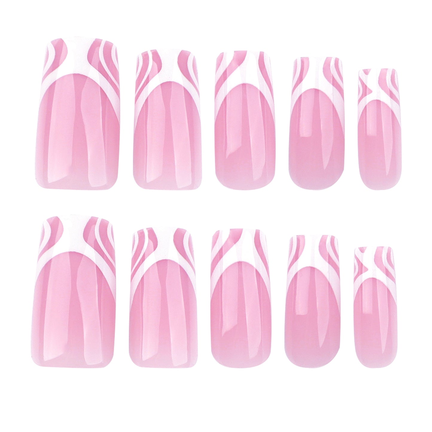 French white abstract striped manicure, fake nails, simple wearing nail pads, square pink nail patches|365nails