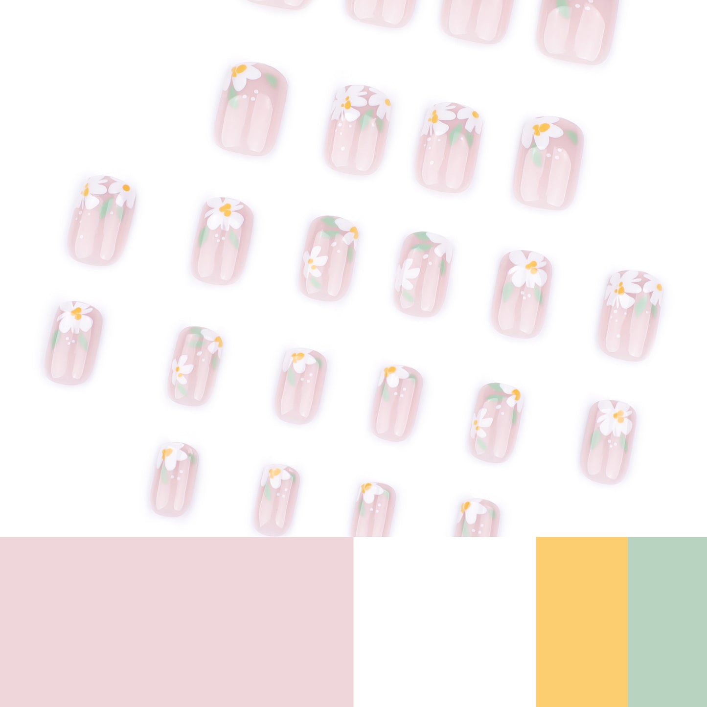 Spring and summer new nail art fake nails short square nail wearable nail piece small fresh flower wearable nail piece finished product wholesale|365nails