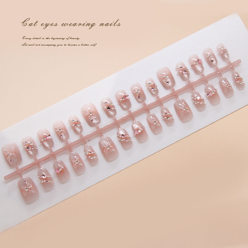 Nail Tips prefabricated nail, press on nails butterfly removable, light-chasing cat eye nail piece, short T nail patch, drill model|365nails
