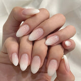 Gradually change French white simple almonds press-on nails