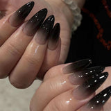 Halloween wear nail black French gradual change manicure short almond repeatable nail fake nails|365nails