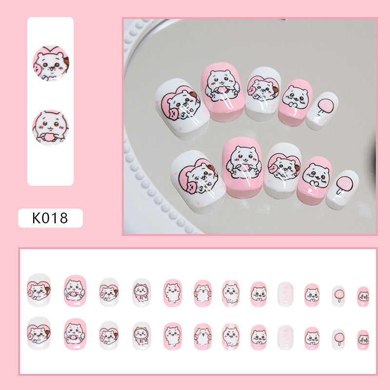 Pink and white girl children's nail cute dog graffiti manicure kids nails|365nails