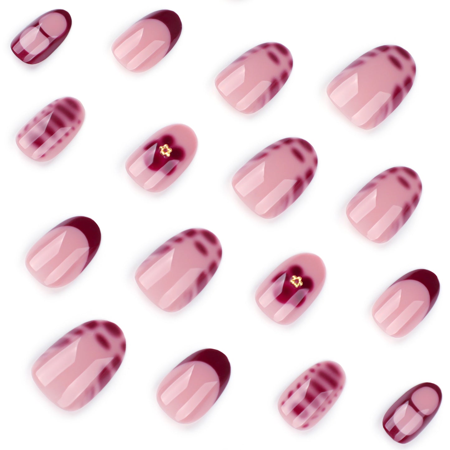 Foreign trade cross-border wearing nail French red manicure nail piece short round wearing nail piece petal fake nail wholesale