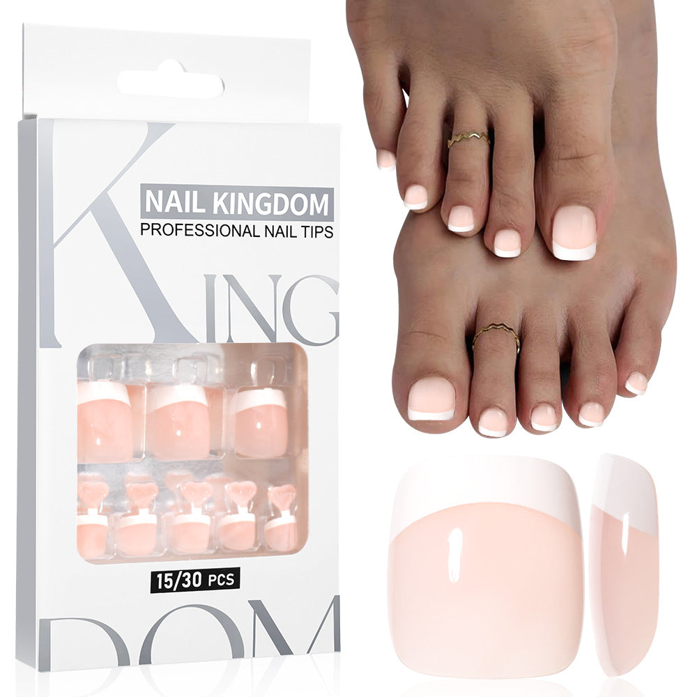New manicure nude toenails square short removable 32-piece patch fake nails French foot armor