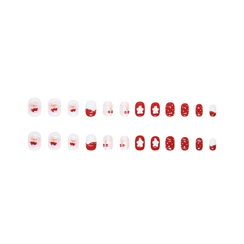 Adesivos para unhas infantis com bolinhas vermelhas e morangos, 24 comprimidos | 365nails