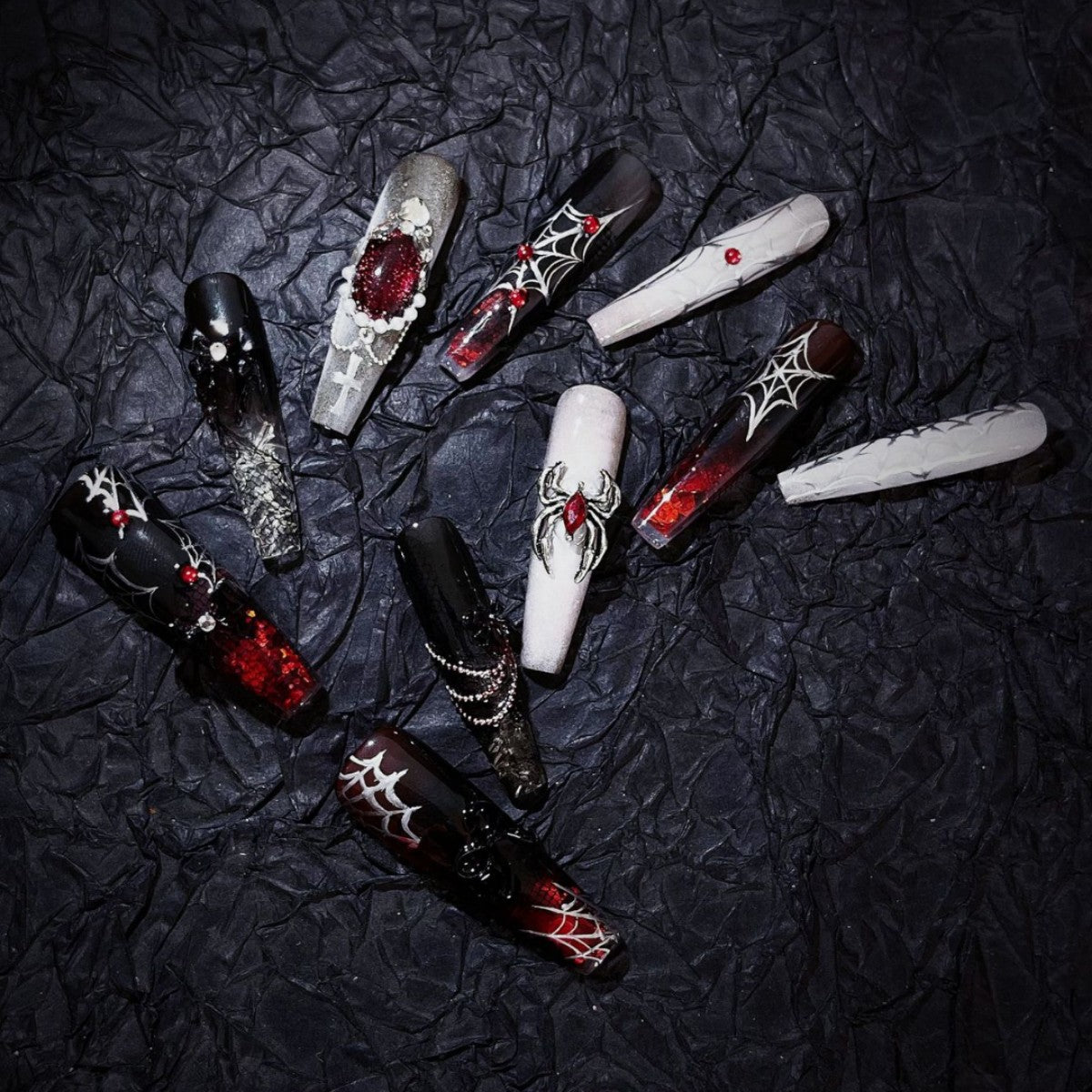 Title Crimson Web Nocturne | Gothic Spider Press-On Nails