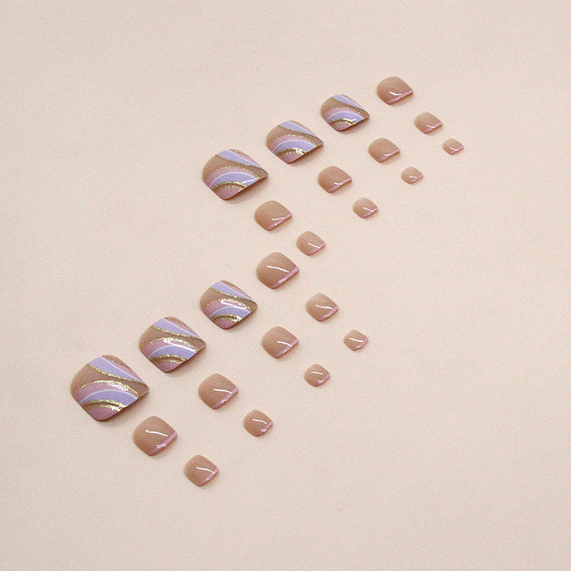 Sweet sister French pink purple glitter Press-on toenails model press-on nails simple corrugated Press-on toenails art nail piece nails|365nails