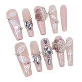 Unhas artesanais Rose Manor Atmosfera elegante Temperamento suave 40 unhas finas super longas em escada para cachorros|365nails