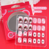 Children press on nails, cartoon 24-piece boxed finished product, sweet and cute children's removable fake nail patch manicure