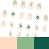 Fresh green smudges summer flowers almond-shaped press-on nails