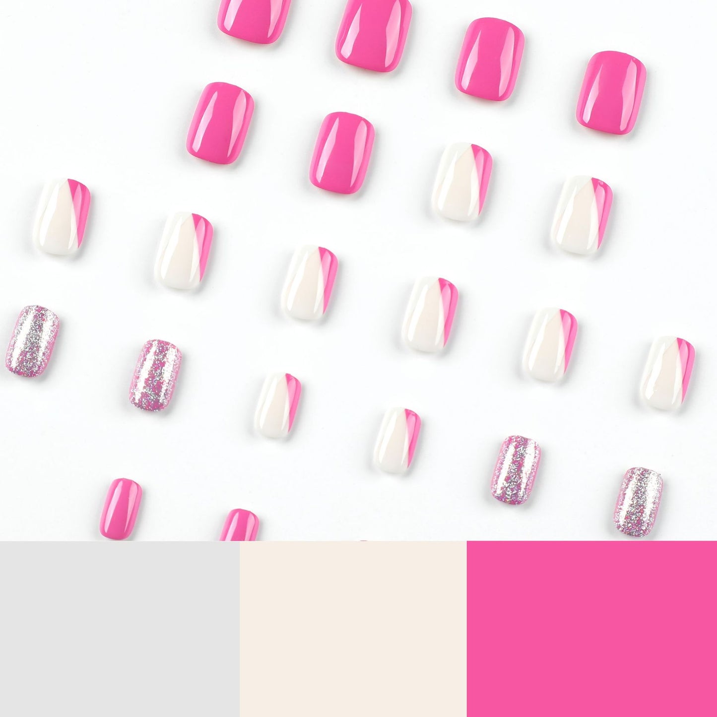 nails art piece wholesale white purple contrasting color silver glitter Press onable nails sticker short fake nails patch nails piece finished product|365nails