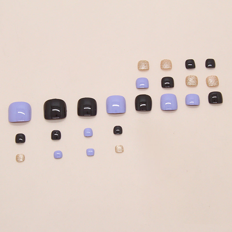 Press-on toenails multi-color solid color manicure into autumn blue and white gold powder cool black fake nails Press-on toenails nail wholesale nails|365nails
