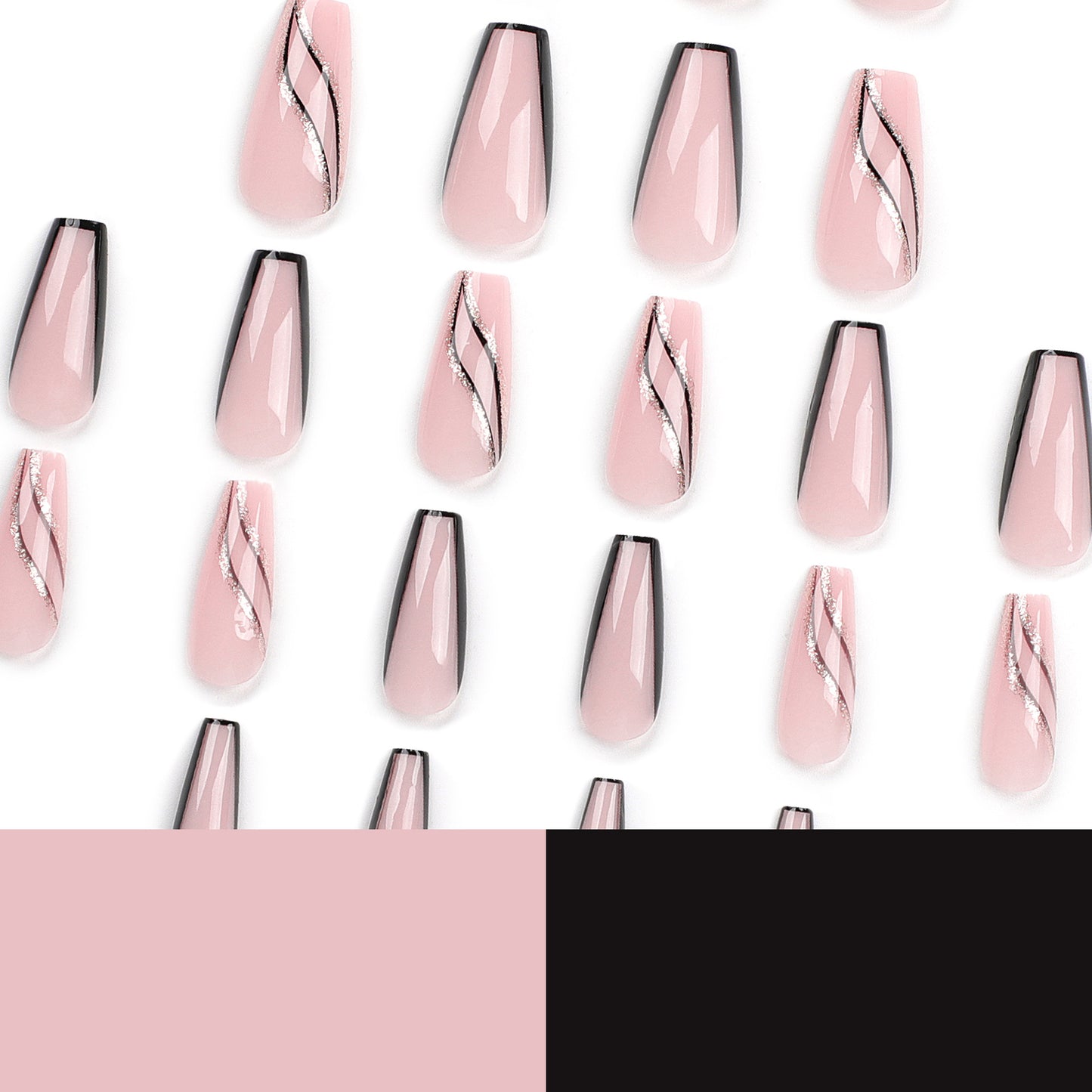 Factory hot-selling simple French black edge press-on nails gold glitter line ins manicure piece short T fake nail piece|365nails