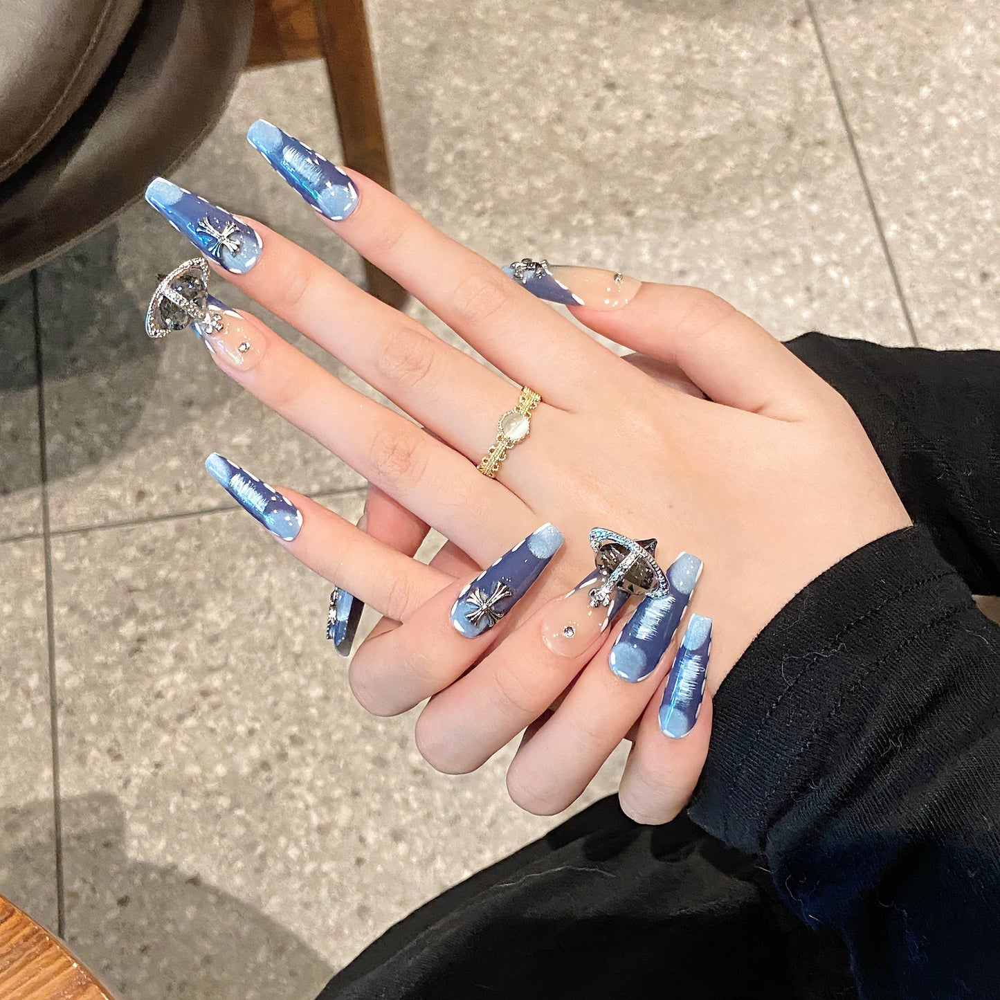 Sweet and cool style, pure handmade nails, personalized chain, cross, nail art temperament, medium and long nail stickers | 365nails