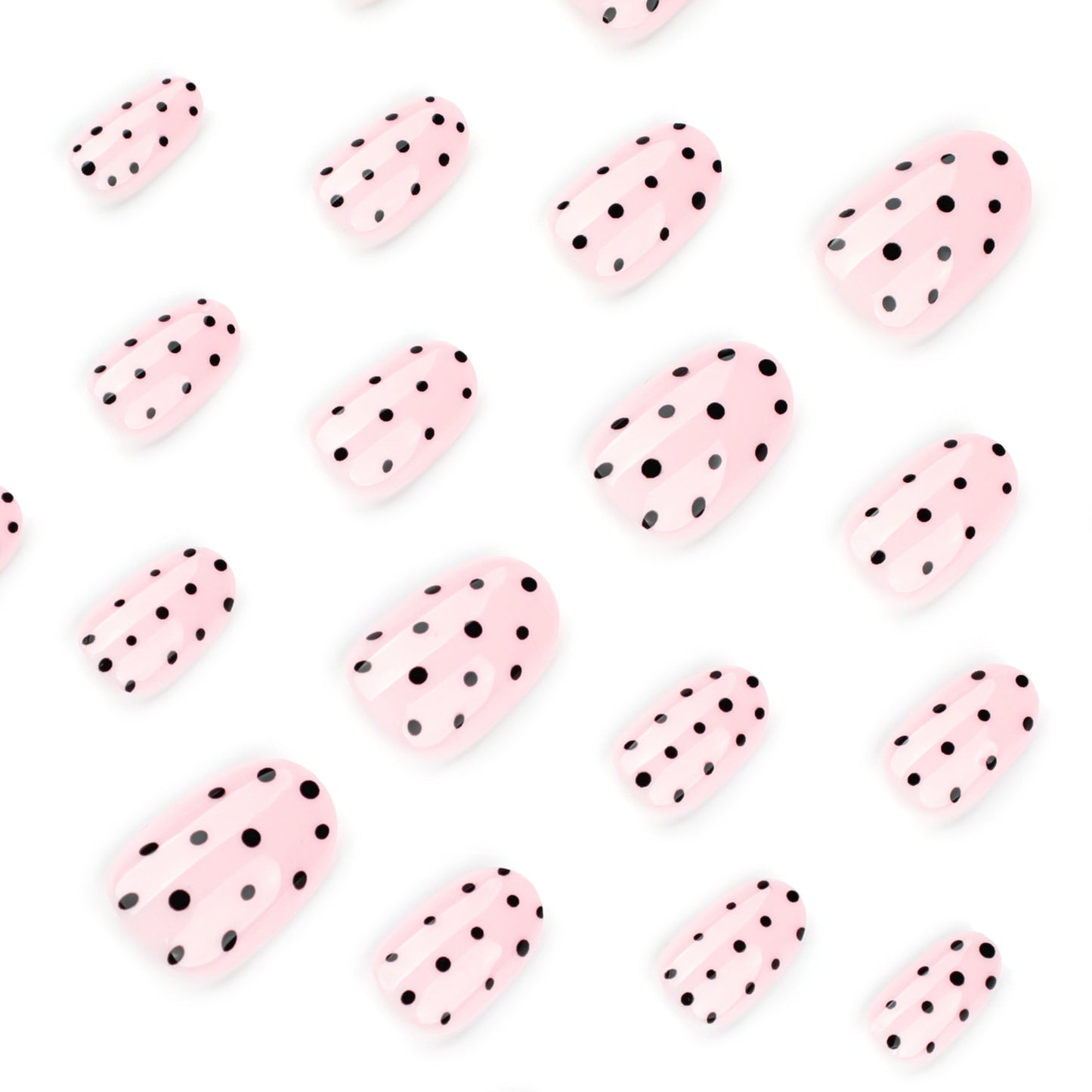 Black dots short round sweet naked powder glossy press-on nails