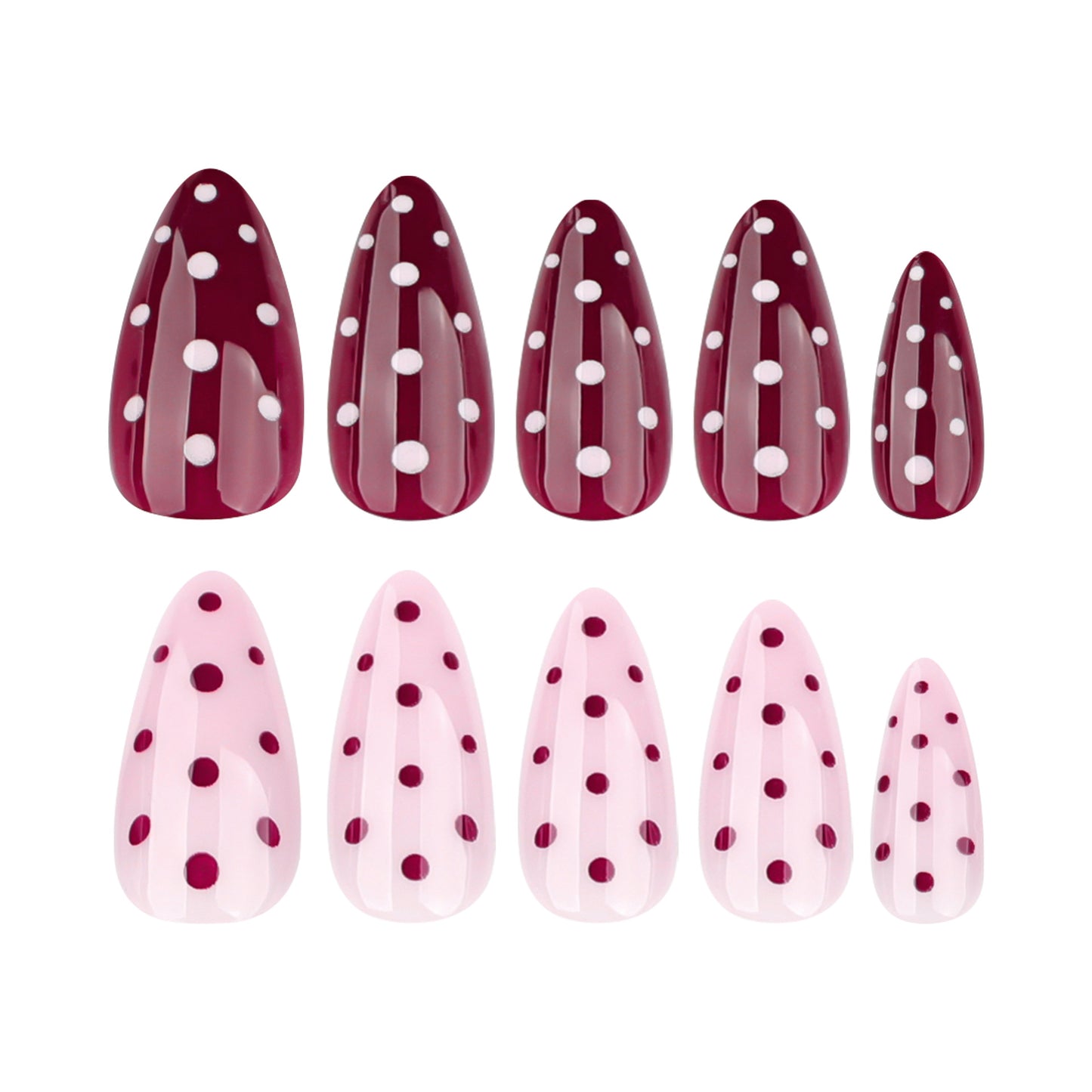 Short Almond Red Dot Pink press-on nails