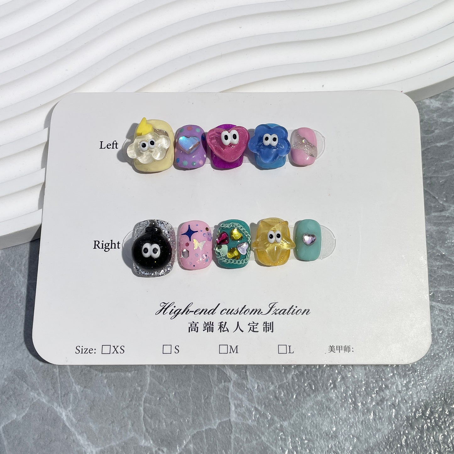 Candy color cartoon cute handmade press-on nails childlike fun small eyes sweet cool nail patch wearable nail sticker|365nails