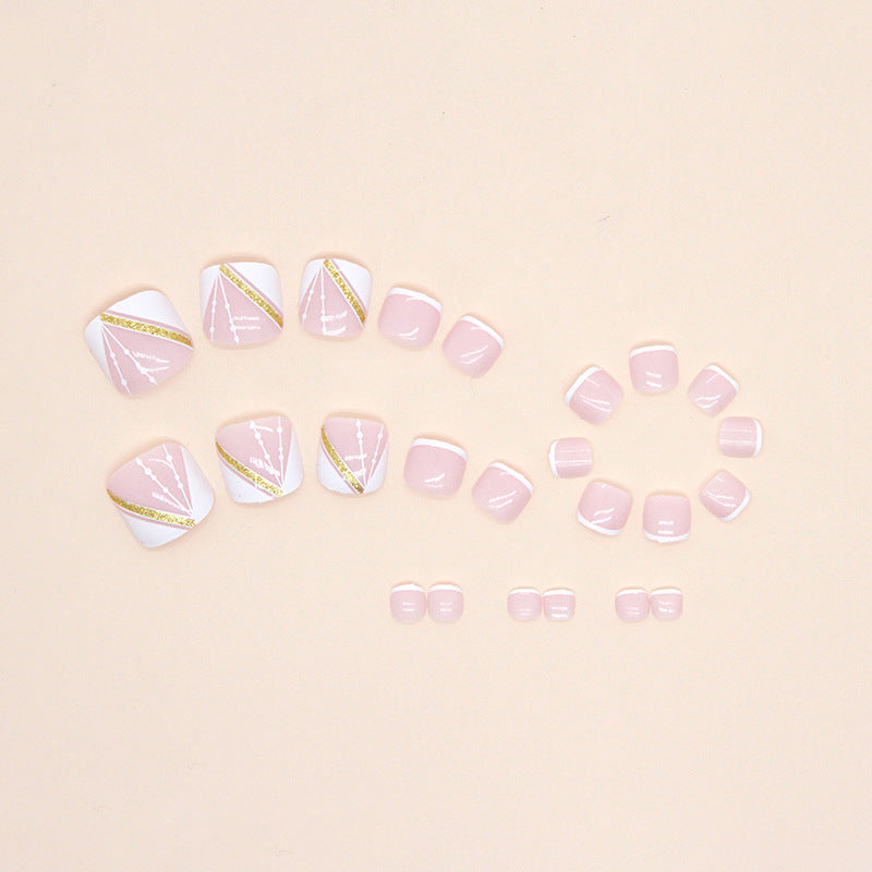 Unhas postiças francesas em pó puro branco simples e dourado, unhas postiças dos pés, tabletes para arte de unhas de verão, 24 tabletes franceses brancos, caixa com 365 unhas