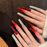 manicure extra longa super flash vermelho Spice Girl manicure temperamento flash cheio de diamantes manicure deusa sexy | 365nails