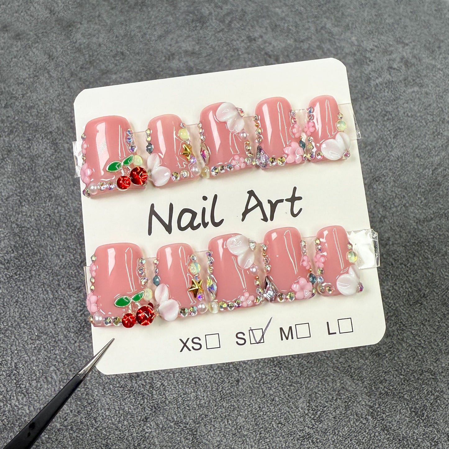 Duck bill nail three-dimensional carving gentle cherry powder sweet handmade press-on nails flash ice through fake nails|365nails