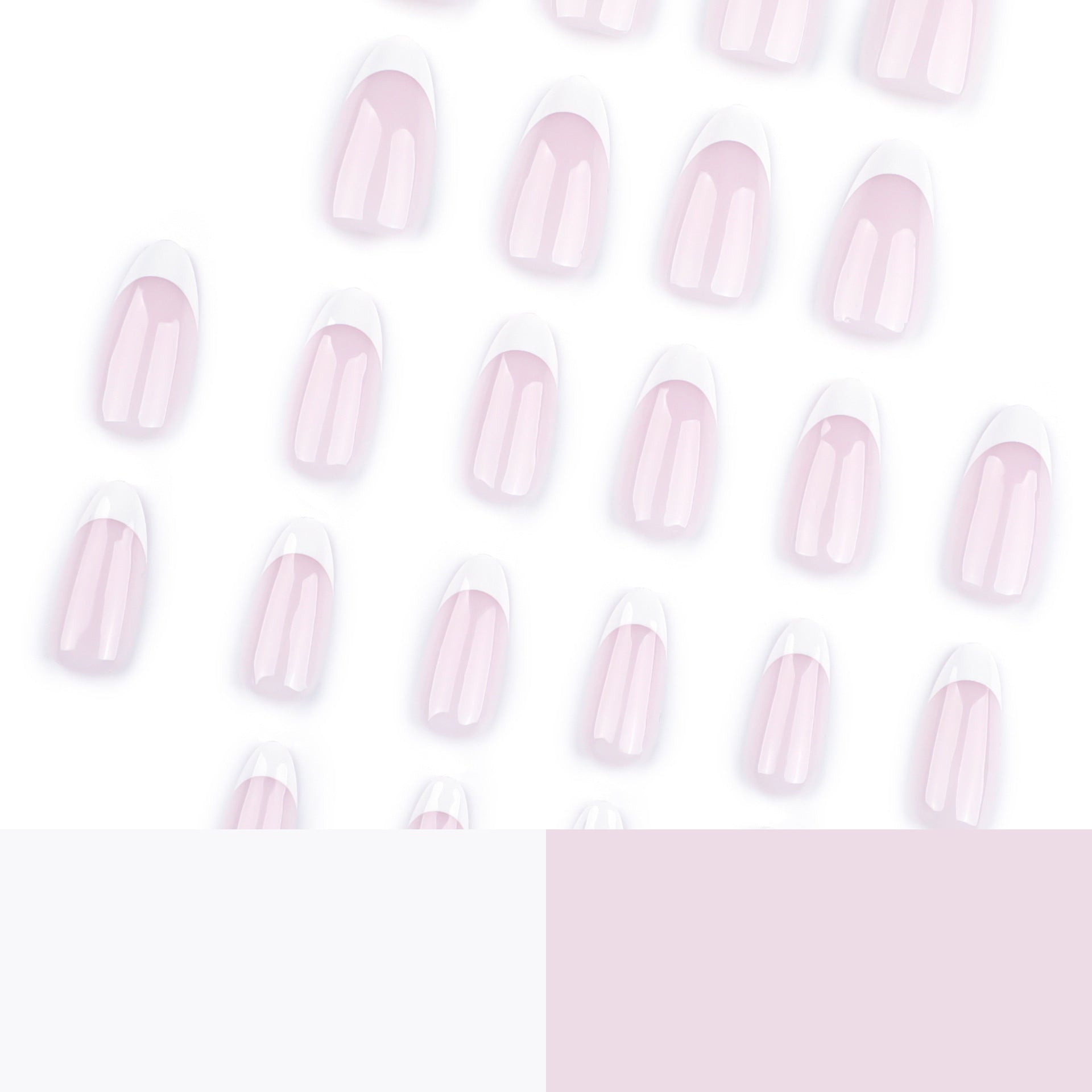 Unhas postiças clássicas rosa nude francesas brancas, unhas postiças curtas amêndoa finalizadas|365nails