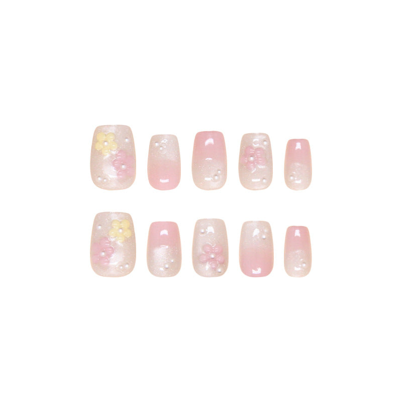 Nail Tips prefabricated nail, press on nails, sweet flower removable, light-chasing cat eye nail piece, short T nail art diamond|365nails