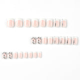 Armadura de atacado com flor francesa branca e folha preta, manicure curta com prensa para unhas |365nails