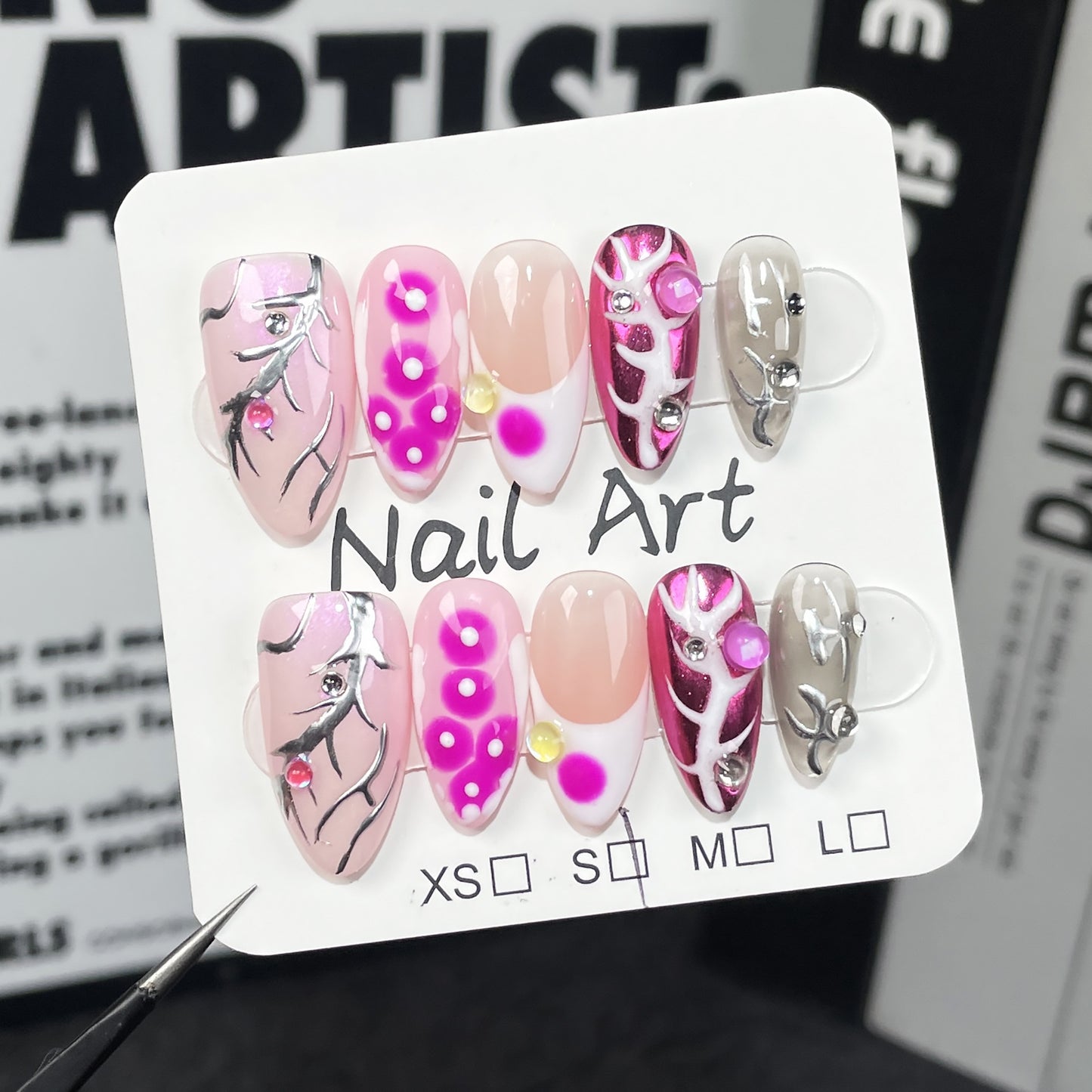 Hot girls Handmade press on nails metal hand-painted irregular smudged almond nail wearable nail sticker wholesale|365nails
