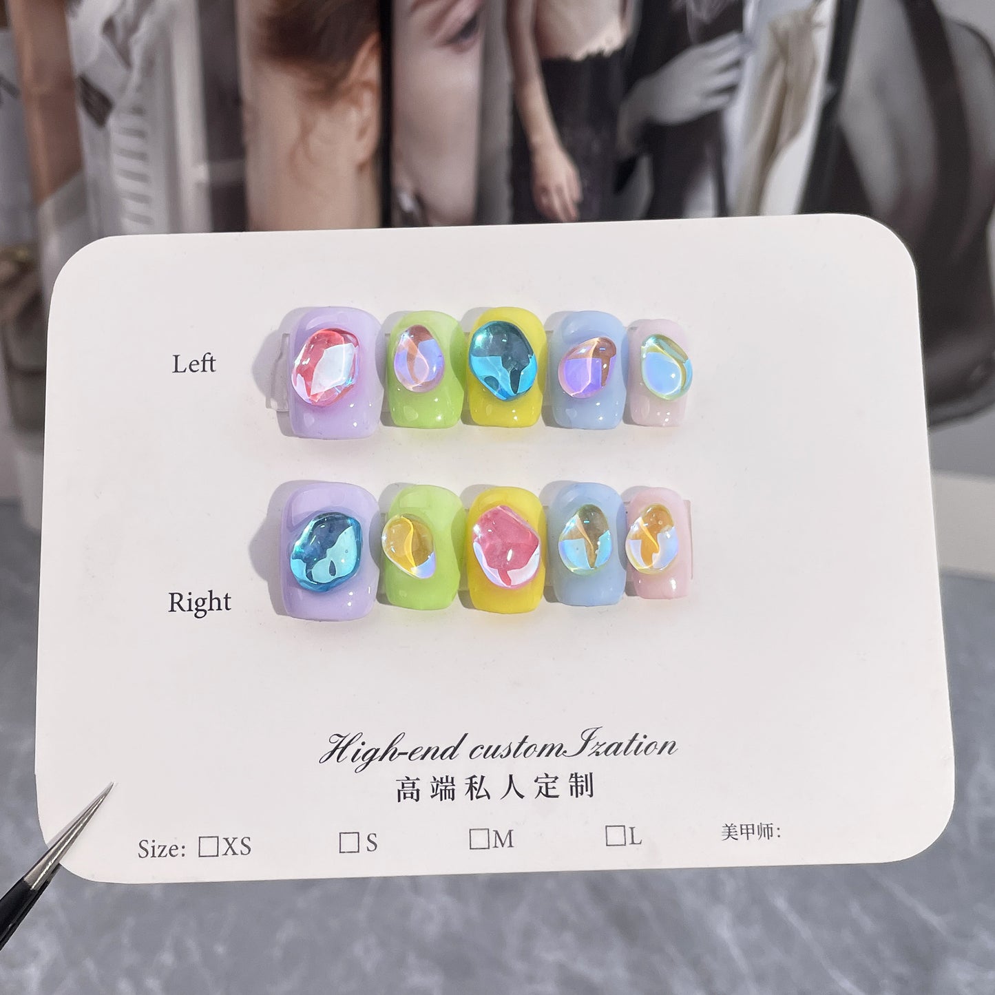 Purely handmade worn nail macaron aurora ice diamond summer fresh short nail wearable nail sticker nail patch|365nails