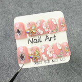 Duckbill Shape nail, sweet, small and fresh three-dimensional carving, sparkling butterfly, advanced sense, Handmade press on nails wholesale|365nails