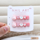 Uñas infantiles tiernas y juguetonas con diseño de conejo rosa, flores y estrellas de amor | 365nails