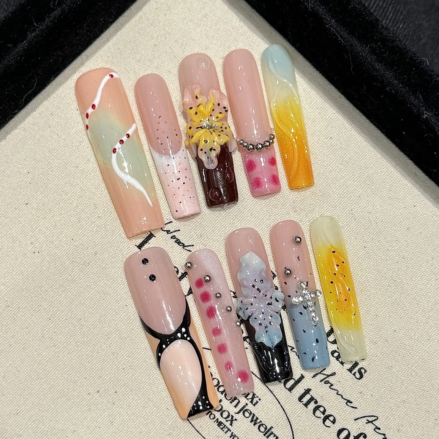 Purely hand-carved big flower summer manicure advanced light luxury press on nails | 365nails