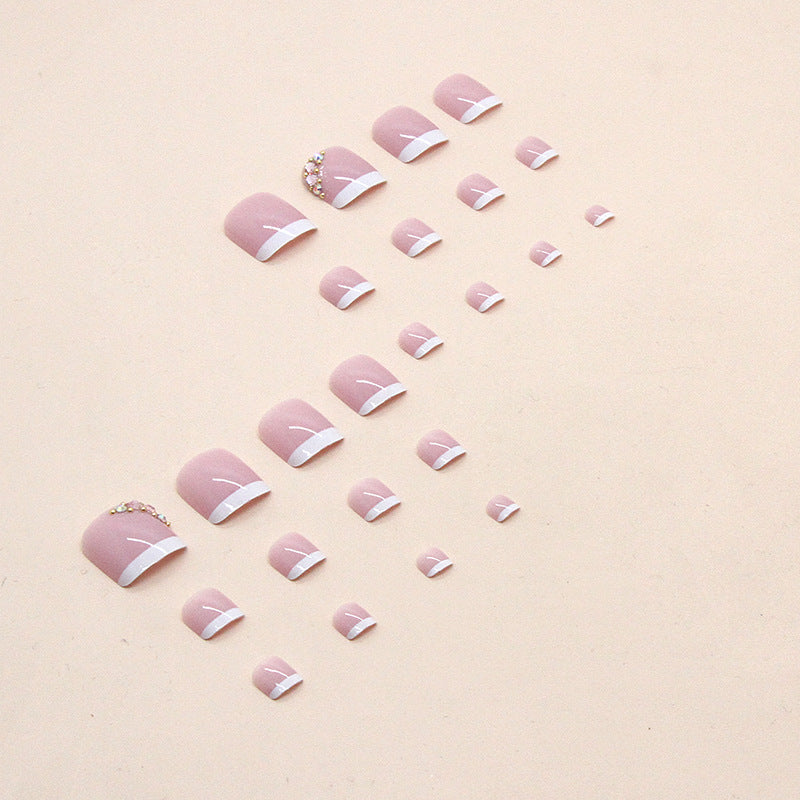 Unhas postiças francesas simples e puras com diamante rosa, modelo de unhas postiças estilo armadura, estilo doce para meninas, peça de unha postiça |365nails