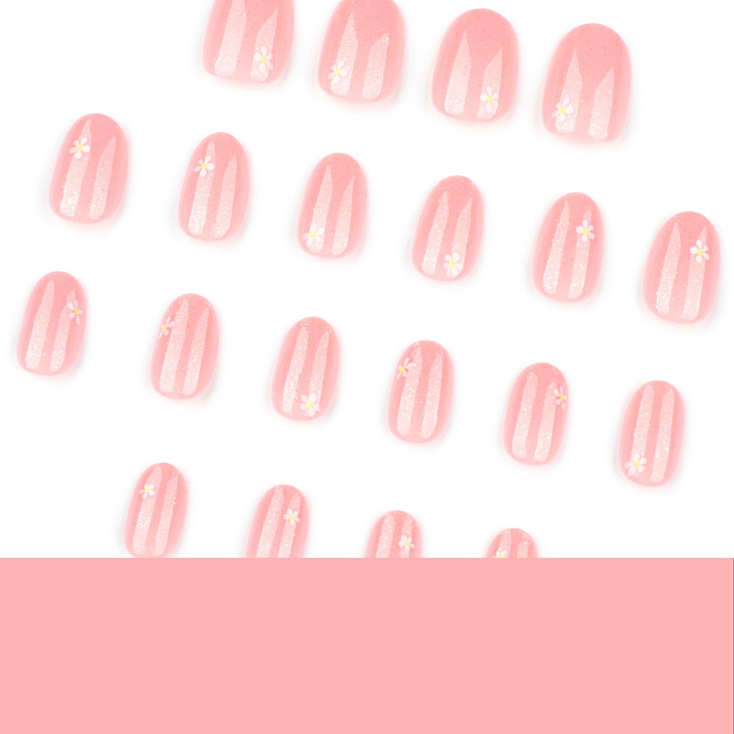 Simple and fresh flower press on nails short short round manicure fake nail glitter explosive flash wearable nail piece wholesale|365nails