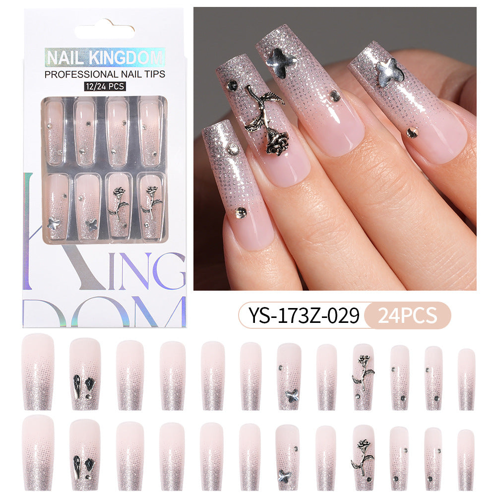Press on nails fake nail patch extension nail Spice Girl medium rectangle removable 24 pieces with drill manicure