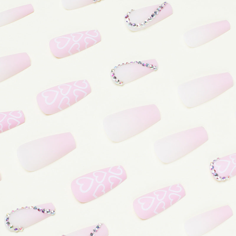 Pink love rhinestone wholesale nail piece nail piece finished product removable ultra-thin nail piece|365nails