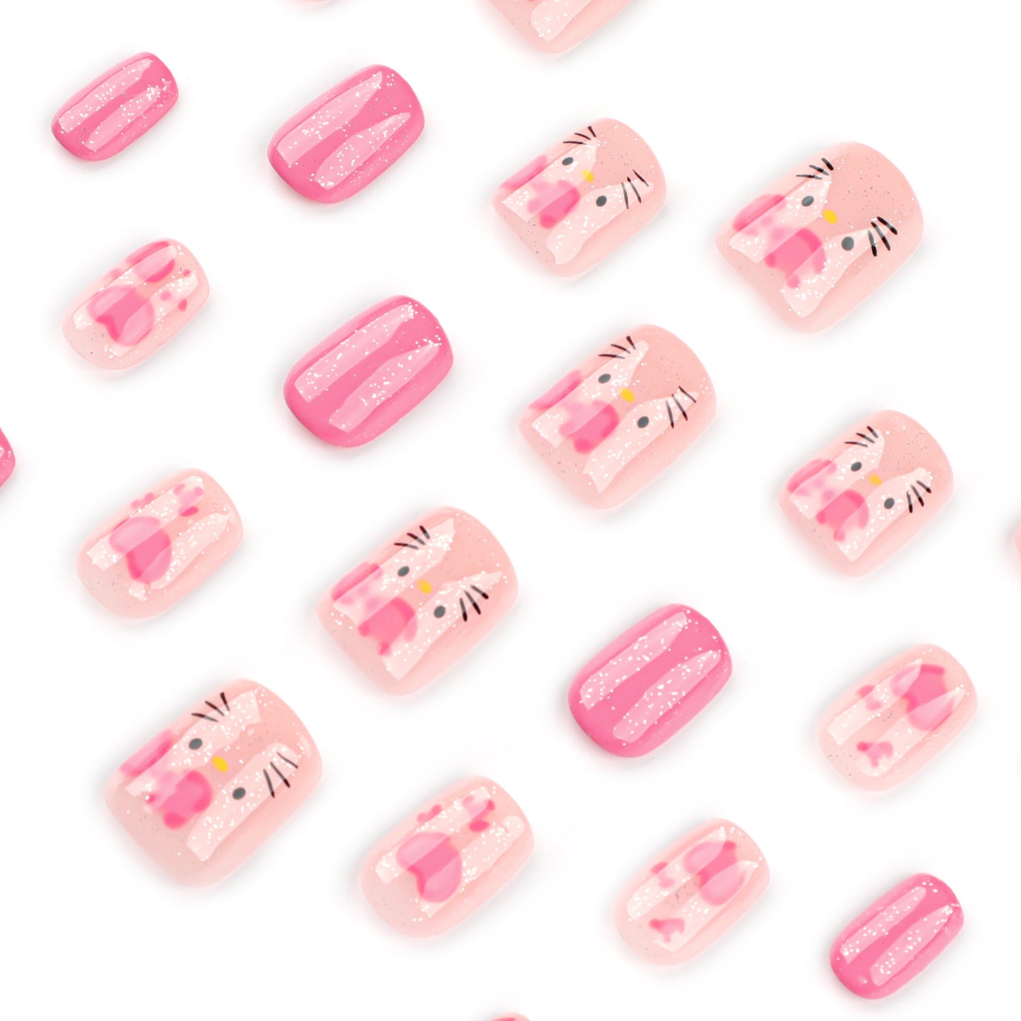 Japanese style pink bow sweet and cute short square press-on nails