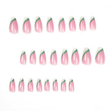 Unhas postiças francesas chanfradas com amêndoa, verde camaleão, manicure curta, peça de unha repetível, atacado de fábrica|365nails