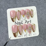 Ice transparent French   almond armor simple blush armor metal wind cross Handmade press on nails|365nails