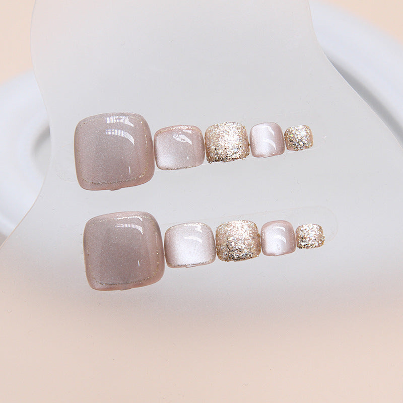 Folha de unha com glitter removível para transmissão ao vivo em formato de olho de gato branco Folha de unha com penetração de gelo Folha de unha com pressão para unhas dos pés | 365nails