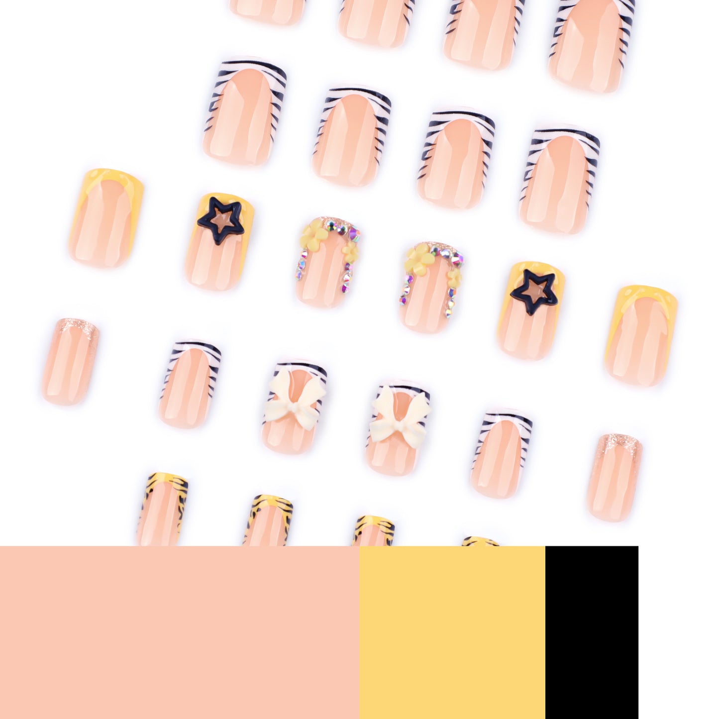 French zebra pattern medium and short square nail |365nails