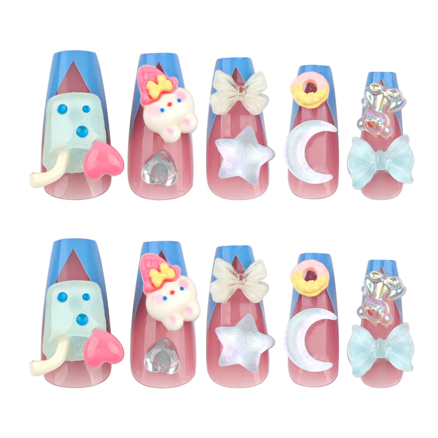 Doce desenho tridimensional estrela lua manicure verão vento pressione nas unhas pedaço fofo desenho animado coelho pressione na armadura | 365nails
