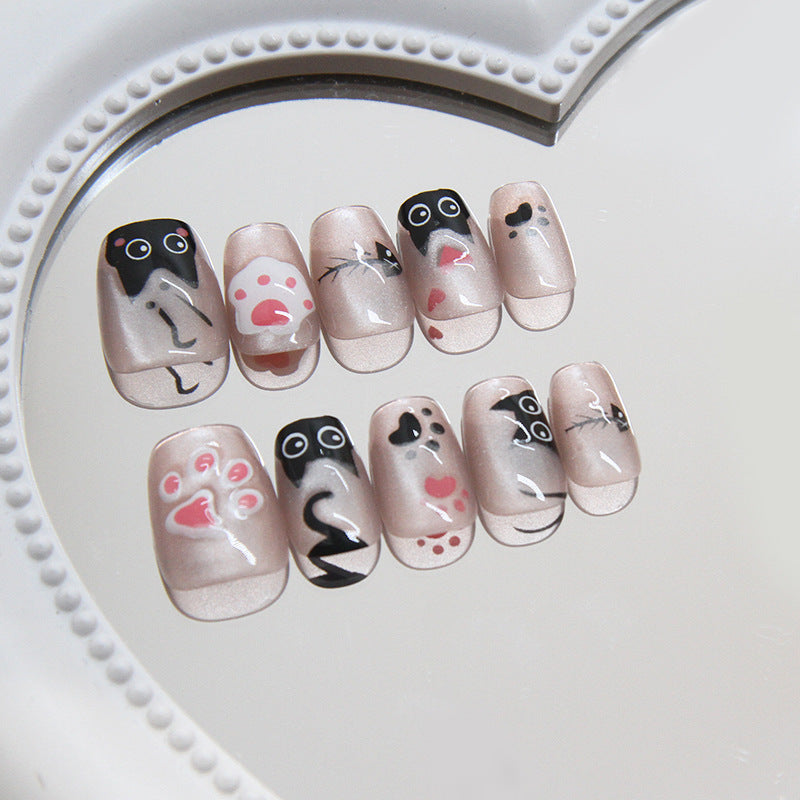 Pontas de unha pré-fabricadas, unhas postiças, gatinho fofo removível, pedaço de unha olho de gato que persegue a luz, remendo de unha curto em T|365nails
